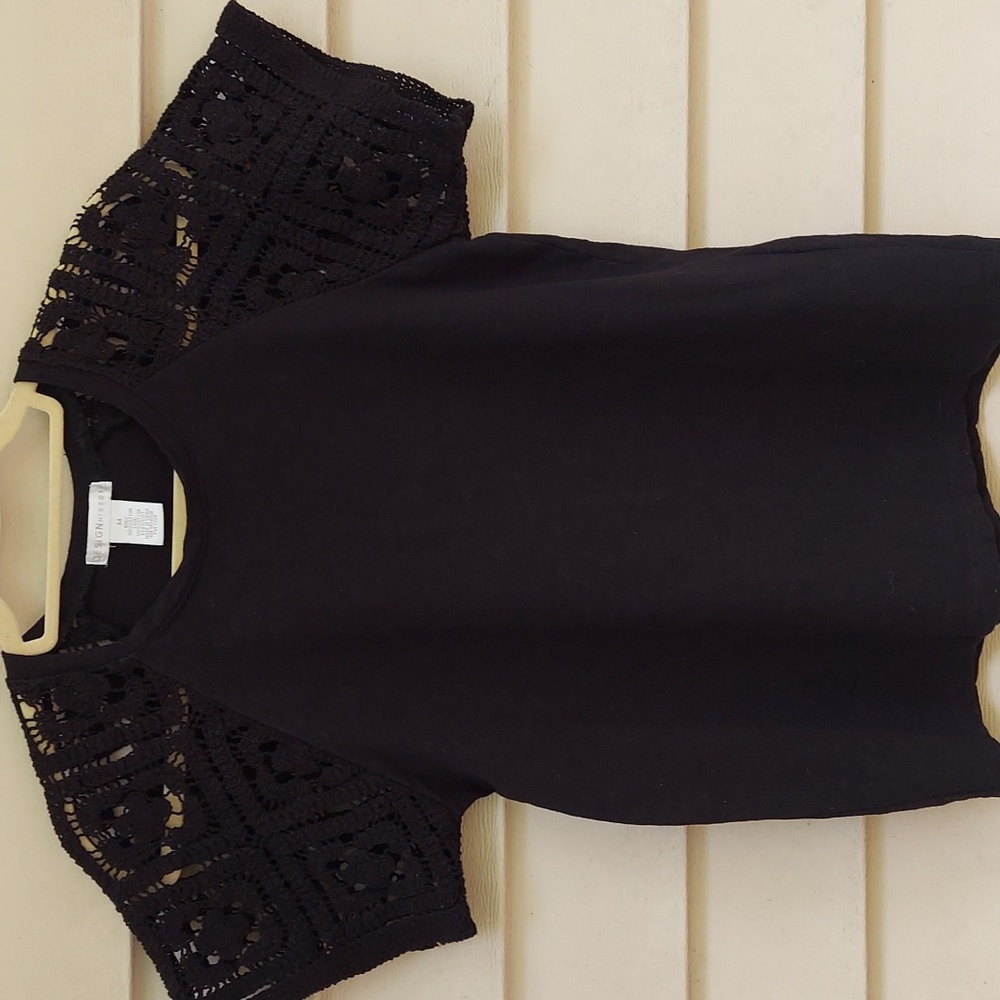 Design History Black Cotton Lace Short sleeve Knit Top Sz M - Picture 4 of 4